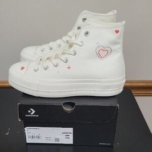 Converse White High-Top Sneakers with Heart Design